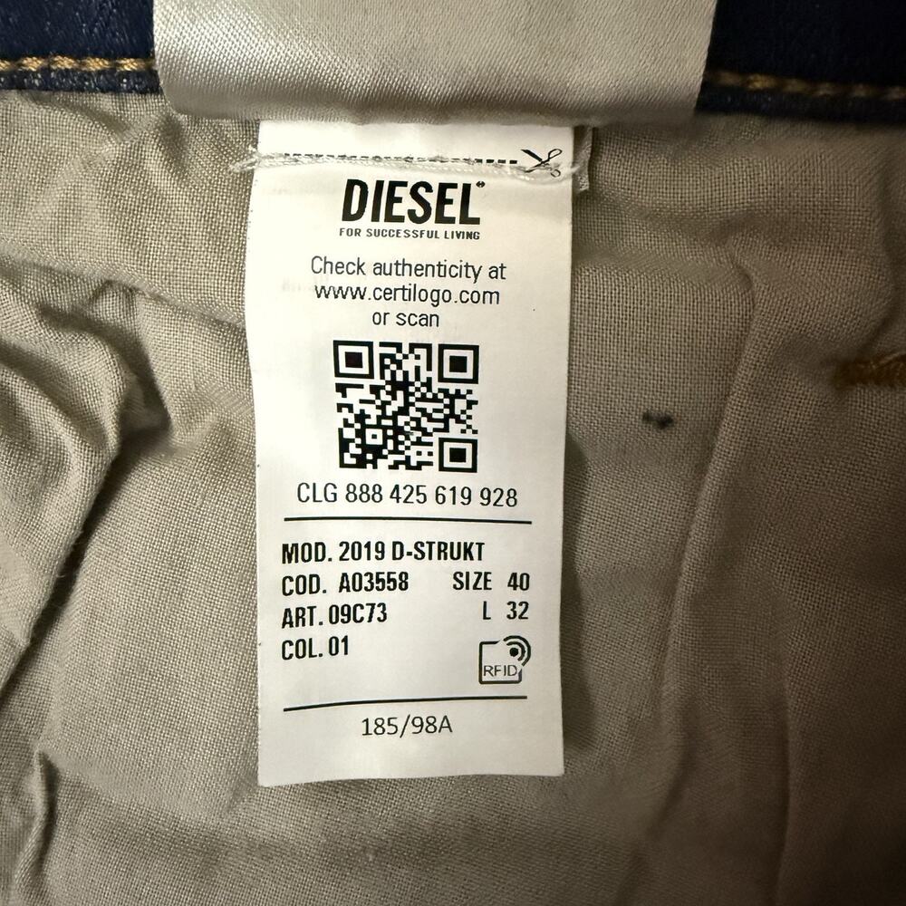 Diesel Mens Jeans Size 40x32 2019 D Strukt 09C73 Made in Italy - Picture 3 of 16